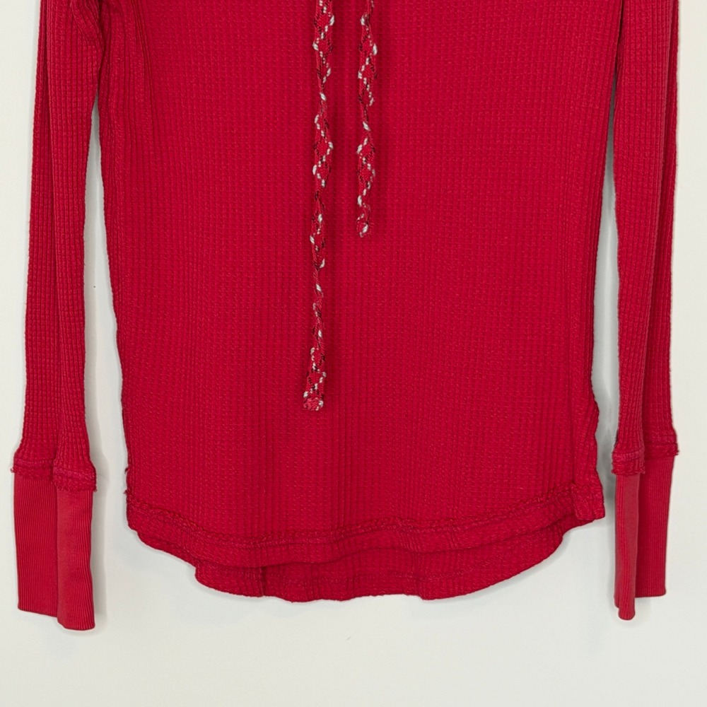 Sundance Womens Red Waffle Knit Cowl Neck Thermal Top Small Cotton Modal Blend - Picture 8 of 13
